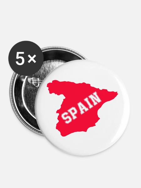 Spanien Silhouette mit diagonaler SPAIN - Buttons mittel 32 mm (5er Pack) - Weiß