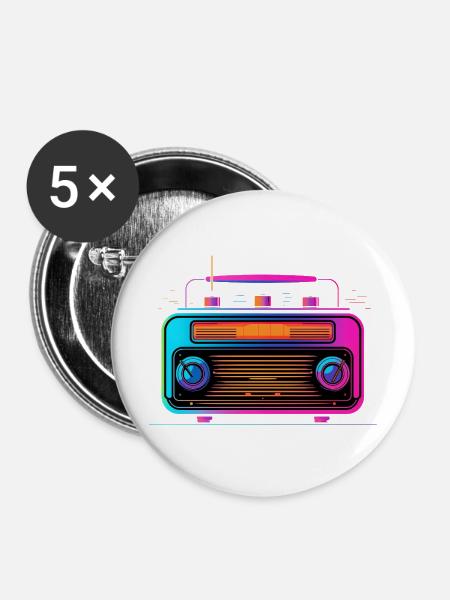 70er Jahre Radio - Buttons mittel 32 mm (5er Pack) - Weiß