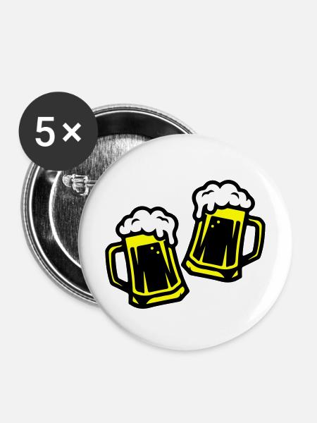 Bier Anstoßen Saufen - Buttons mittel 32 mm (5er Pack) - Weiß