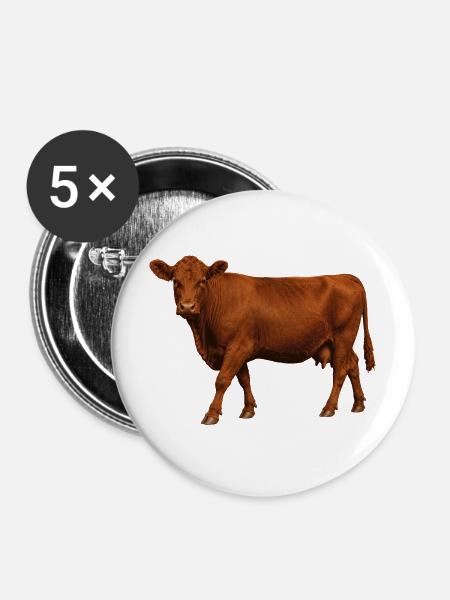 Red Angus Kuh - Buttons mittel 32 mm (5er Pack) - Weiß