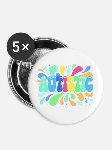 Autismus-Farben und Stolz - Buttons mittel 32 mm (5er Pack) - Weiß