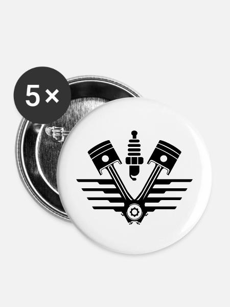 Motor Kolben Werkstatt Symbol - Buttons mittel 32 mm (5er Pack) - Weiß