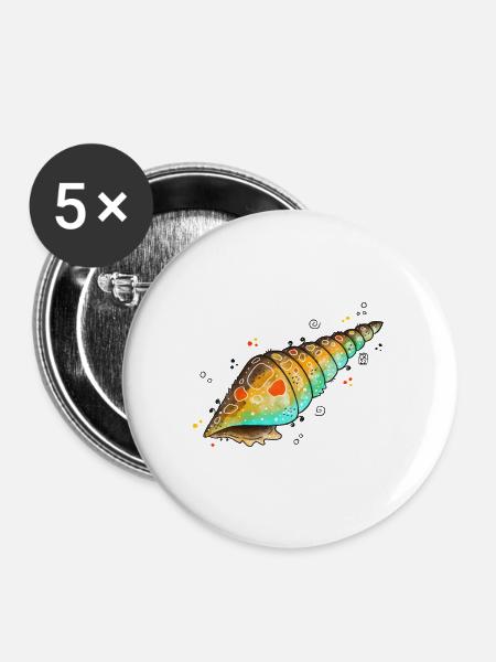 Bunte Muschelwasserfarben - Buttons mittel 32 mm (5er Pack) - Weiß