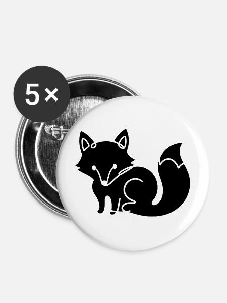 Fuchs Silhouette – Waldtier Minimal Motiv - Buttons mittel 32 mm (5er Pack) - Weiß