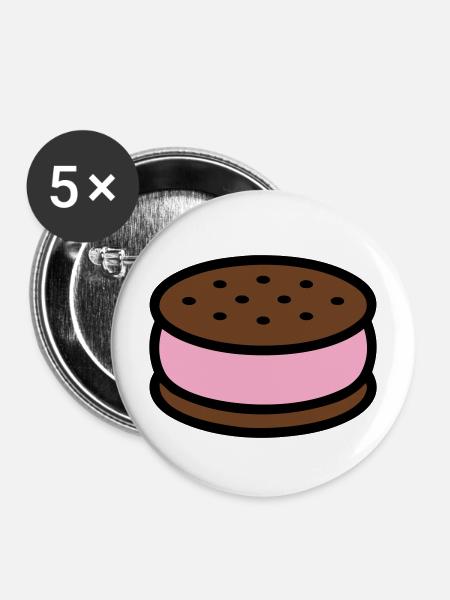 Eissandwich Keks Grafik - Buttons mittel 32 mm (5er Pack) - Weiß