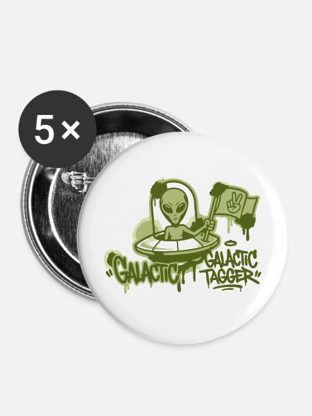 Alien Ufo Graffiti Grafik - Buttons mittel 32 mm (5er Pack) - Weiß