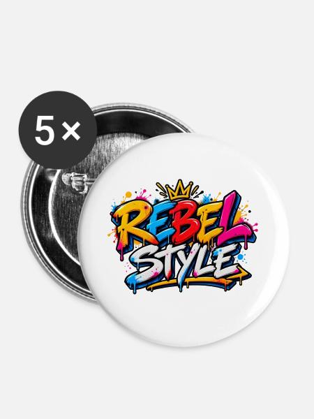 Graffiti REBELLEN-STIL-Kunst - Buttons mittel 32 mm (5er Pack) - Weiß