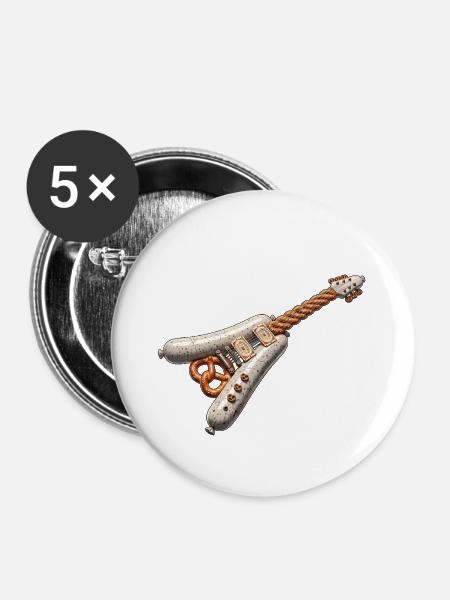 Weisswurst Brezel Gitarre - Buttons mittel 32 mm (5er Pack) - Weiß