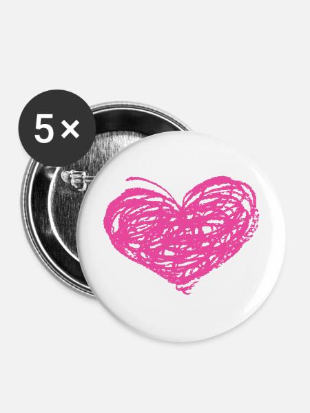 Kritzeln Herz Neonpink - Buttons mittel 32 mm (5er Pack) - Weiß