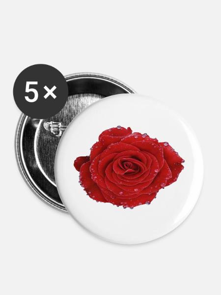 Crimson Dew Rose - Buttons mittel 32 mm (5er Pack) - Weiß