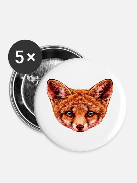fuchsbaby Kopf Illustration - Buttons mittel 32 mm (5er Pack) - Weiß