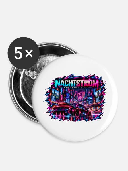 Nachtstrom Neonrenner Stadt - Buttons mittel 32 mm (5er Pack) - Weiß