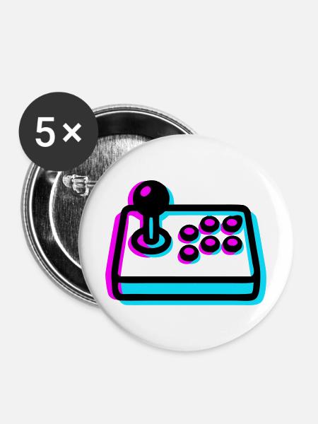 Cyan Arcade Stick Glitch Grafik - Buttons mittel 32 mm (5er Pack) - Weiß