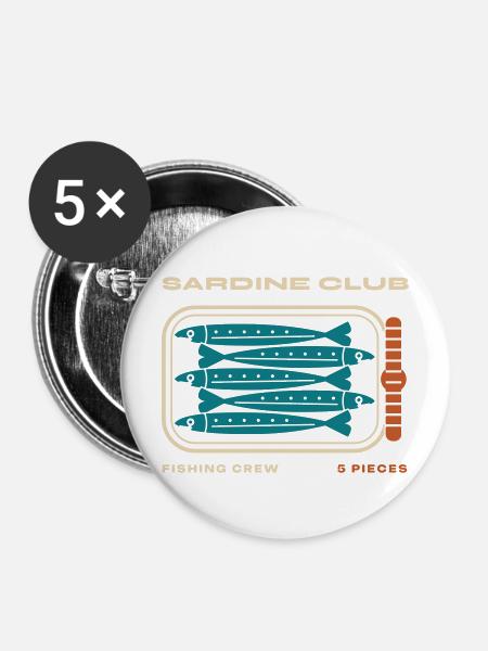 Sardinenclub - Buttons mittel 32 mm (5er Pack) - Weiß