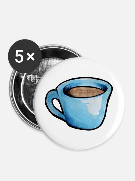 Blaue Aquarell Kaffeetasse - Buttons mittel 32 mm (5er Pack) - Weiß