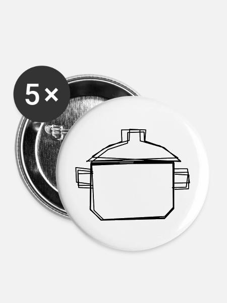 Kochtopf handgezeichnet - Buttons mittel 32 mm (5er Pack) - Weiß
