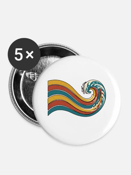 Retro Welle - Buttons mittel 32 mm (5er Pack) - Weiß