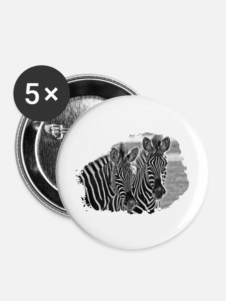 Schwarzweiß Zebra-Duo - Buttons mittel 32 mm (5er Pack) - Weiß