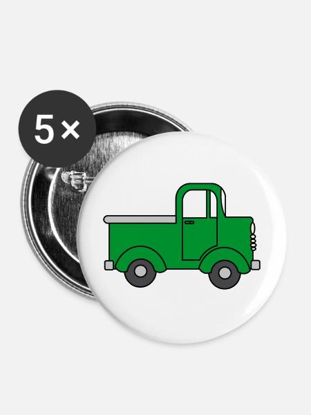 Fröhlicher LKW grün, Spielzeugauto - Buttons mittel 32 mm (5er Pack) - Weiß