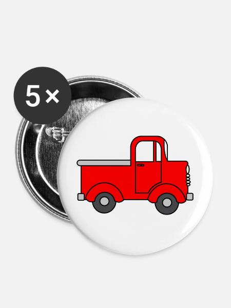 Fröhlicher LKW rot, Spielzeugauto - Buttons mittel 32 mm (5er Pack) - Weiß