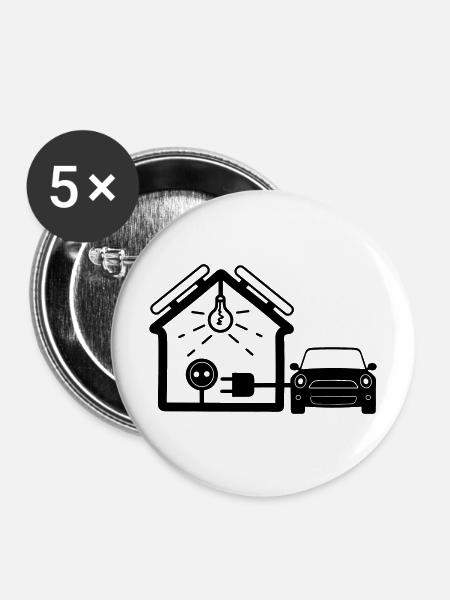 Haus mit Sonnenkollektoren Auto - Buttons mittel 32 mm (5er Pack) - Weiß