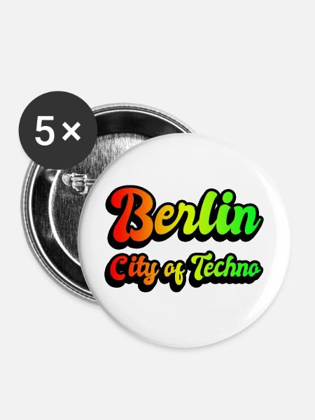 Berlin Stadt des Technos Regenbogen - Buttons mittel 32 mm (5er Pack) - Weiß