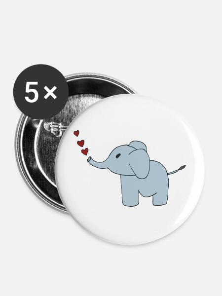 elefant herzen - Buttons mittel 32 mm (5er Pack) - Weiß