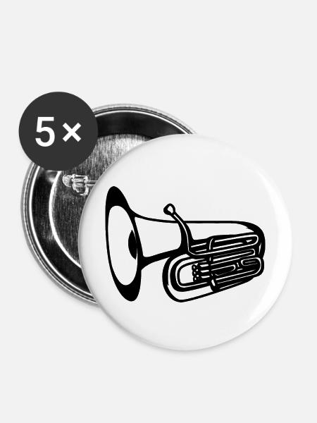 Tuba Zeichnung - Buttons mittel 32 mm (5er Pack) - Weiß