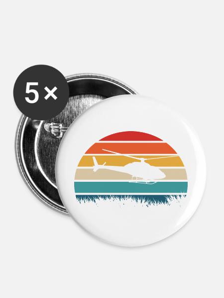 Helikopter Pilot Retro Geschenk - Buttons mittel 32 mm (5er Pack) - Weiß