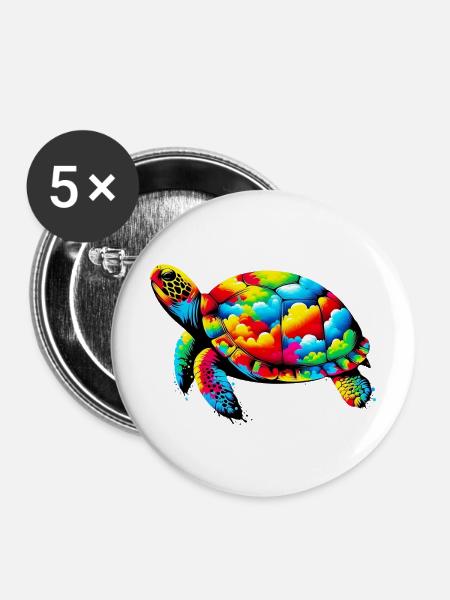 Schildkröte - Buttons mittel 32 mm (5er Pack) - Weiß