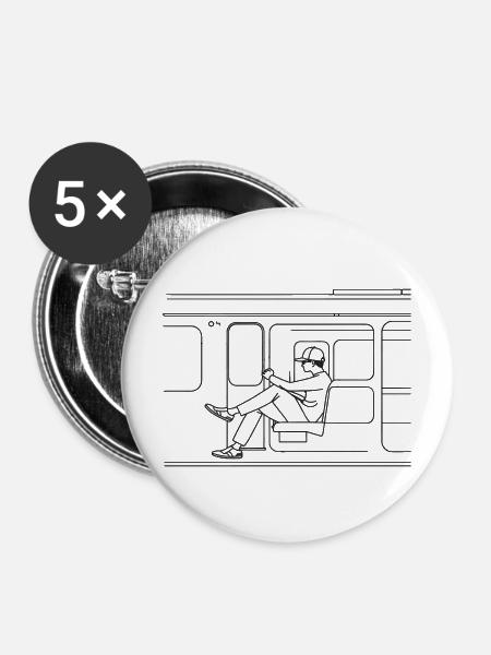 Zugliebhaber Line Art - Buttons mittel 32 mm (5er Pack) - Weiß