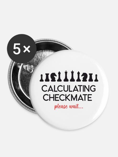 Schach - Schachmatt berechnen, bitte warten... - Buttons mittel 32 mm (5er Pack) - Weiß