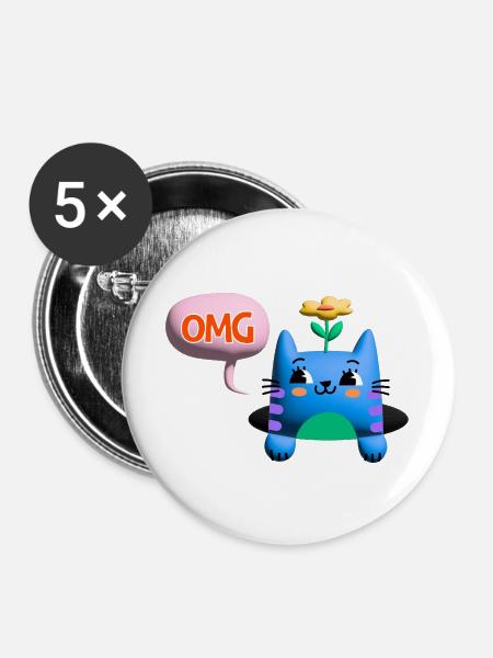 OMG Cat cute 3d bubble - Buttons mittel 32 mm (5er Pack) - Weiß