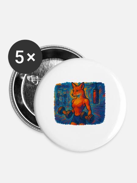 Impressionistischer Fitnessfuchs - Buttons mittel 32 mm (5er Pack) - Weiß