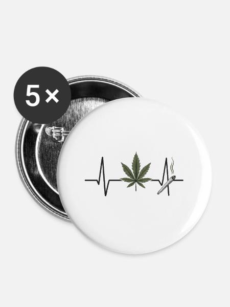 Marijuana und Herzschlag Design - Buttons mittel 32 mm (5er Pack) - Weiß