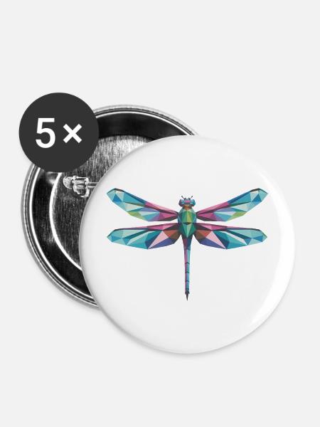 Dragonfly - Cooles Low-Poly-Logo - Buttons mittel 32 mm (5er Pack) - Weiß