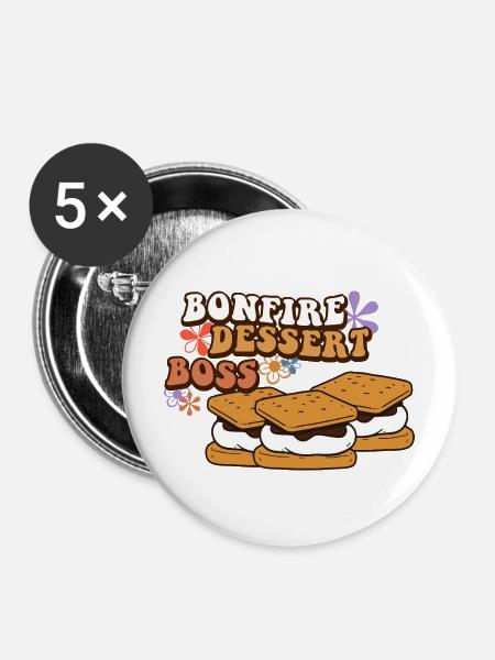 Lagerfeuer-Dessert - Buttons mittel 32 mm (5er Pack) - Weiß