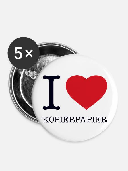 I love Kopierpapier - Buttons mittel 32 mm (5er Pack) - Weiß