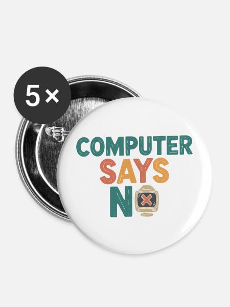 Retro Computer sagt Nein - Buttons mittel 32 mm (5er Pack) - Weiß