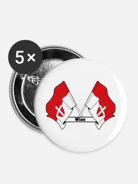 Wiener Flaggen mit Text - Buttons mittel 32 mm (5er Pack) - Weiß