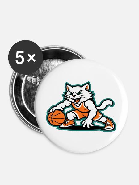 Basketball Cat Dunk - Buttons mittel 32 mm (5er Pack) - Weiß