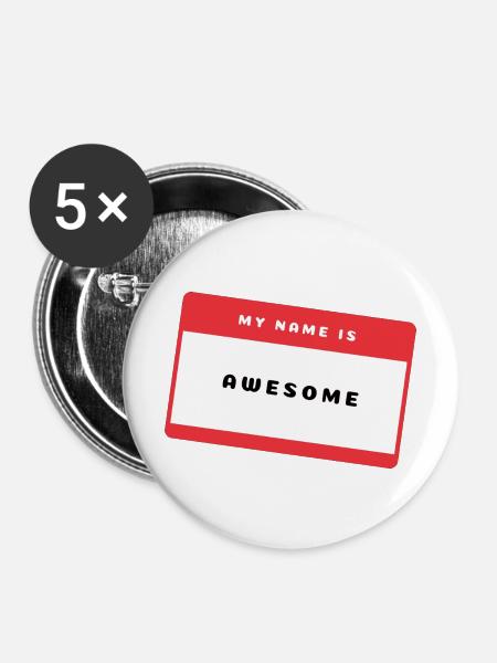 Awesome Namensschild - Buttons mittel 32 mm (5er Pack) - Weiß