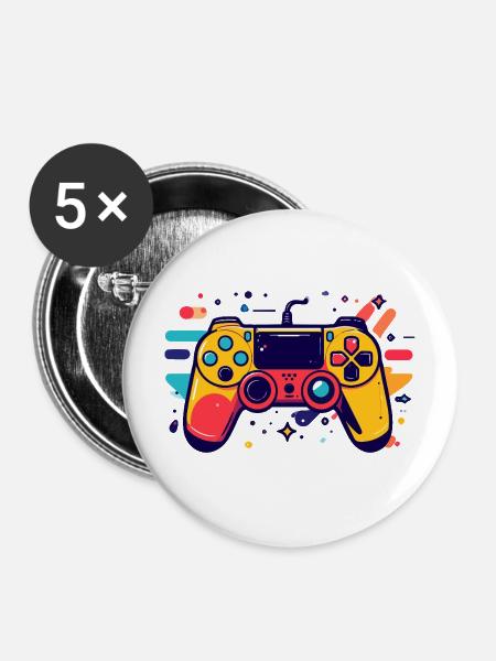 Farbiger Spielcontroller Gaming Popkunst Motiv - Buttons mittel 32 mm (5er Pack) - Weiß