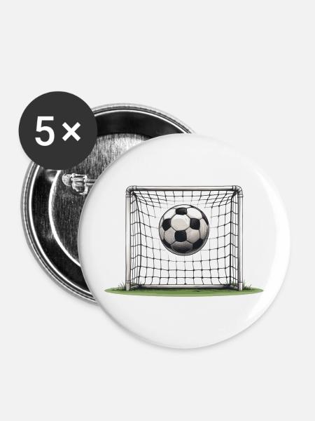 Torwurf im Netz - Buttons mittel 32 mm (5er Pack) - Weiß