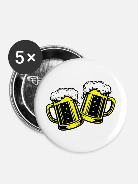 Bierglas Bier Anstossen - Buttons mittel 32 mm (5er Pack) - Weiß