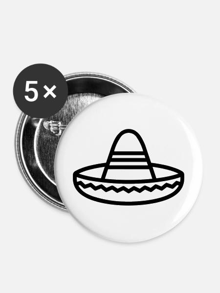 Mexikanischer Hut - Buttons mittel 32 mm (5er Pack) - Weiß