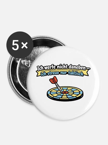 Taktischer Wurf: Dart Humor - Buttons mittel 32 mm (5er Pack) - Weiß
