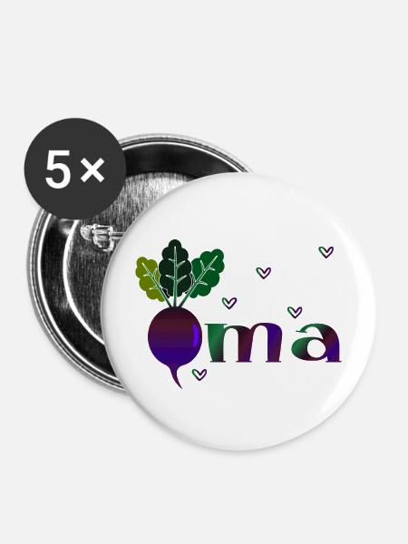 Oma Gärtnerin - Rote Beete - Buttons mittel 32 mm (5er Pack) - Weiß