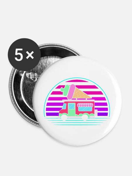 Eiscreme Eiswagen Eis Eisdiele - Buttons mittel 32 mm (5er Pack) - Weiß