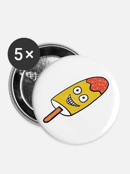 Fröhliches Zitronen-Eis Eiskrem Kinder  - Buttons mittel 32 mm (5er Pack) - Weiß